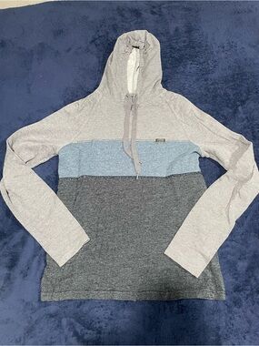 Vans Men’s Colorblock Long Sleeve Hooded Tee in Light Gray, Blue, and Dark Gray